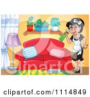Clipart Blond Maid Cleaning A Living Room Royalty Free Vector Illustration