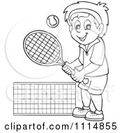 Poster, Art Print Of Outlined Happy Man Playing Tennis