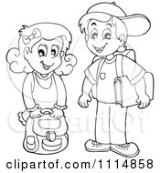Poster, Art Print Of Outlined School Girl And Boy Smiling