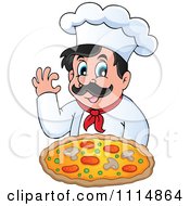 Clipart Italian Pizza Chef Gesturing Ok And Holding Pizza Royalty Free Vector Illustration by visekart
