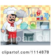 Poster, Art Print Of Happy Male Chef Holding A Cloche In A Kitchen