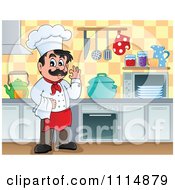 Poster, Art Print Of Happy Male Chef Gesturing Ok In A Kitchen