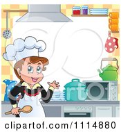 Poster, Art Print Of Frame Of A Female Chef Cooking In A Professional Kitchen With Copyspace