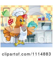 Clipart Chef Chicken Cooking In A Kitchen Royalty Free Vector Illustration