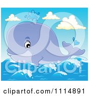 Clipart Cute Whale Spouting On The Ocean Royalty Free Vector Illustration by visekart