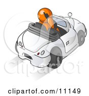 Orange Businessman Talking On A Cell Phone While Driving In A Convertible Car