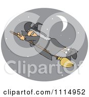Poster, Art Print Of Clipart Flying Witch Holding Onto Her Fast Broom In A Night Sky- Royalty Free Vector Illustration
