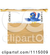 Poster, Art Print Of Christmas Robin With A Santa Hat Pointing Over A Snow Covered Wooden Sign