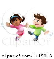 Poster, Art Print Of Happy Boy And Girl Jumping And Dancing Together