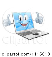 3d Happy Laptop Mascot Holding Two Thumbs Up