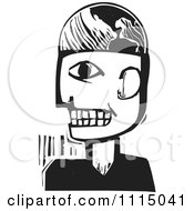 Clipart Globe Headed Man Black And White Woodcut Royalty Free Vector Illustration