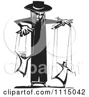 Poster, Art Print Of Priest Controlling People On Puppet Strings Black And White Woodcut