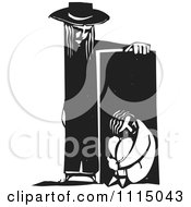 Clipart Person Leaning On A Sad Person In A Box Black And White Woodcut Royalty Free Vector Illustration by xunantunich