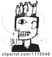 Clipart Man With People In His Head Black And White Woodcut Royalty Free Vector Illustration
