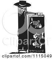 Poster, Art Print Of Person Leaning On A Fish Tank Black And White Woodcut