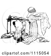 Clipart Vintage Black And White Seamstress Kneeling And Working Royalty Free Vector Illustration by Prawny Vintage
