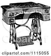 Poster, Art Print Of Vintage Black And White Antique Foot Crank Sewing Machine Table