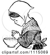 Poster, Art Print Of Vintage Black And White Girl Praying Before Eating 4
