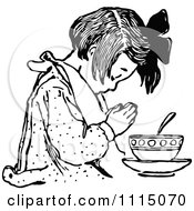 Poster, Art Print Of Vintage Black And White Girl Praying Before Eating 1