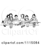 Clipart Vintage Black And White Girls Sitting Royalty Free Vector Illustration
