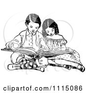 Vintage Black And White Brother And Sister Reading A Book