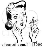 Clipart Vintage Black And White Woman With A Reminder Ribbon On A Finger Royalty Free Vector Illustration