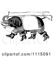Clipart Vintage Black And White Circus Elephant Carrying A Banner Flag Royalty Free Vector Illustration