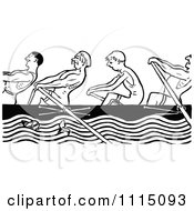 Clipart Vintage Black And White Men Rowing Royalty Free Vector Illustration