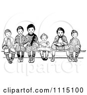 Clipart Vintage Black And White Children Sitting Royalty Free Vector Illustration