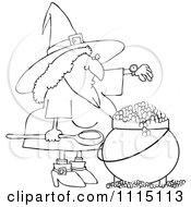 Poster, Art Print Of Outlined Witch Checking Her Watch While Making A Spell In Her Cauldron