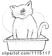 Poster, Art Print Of Outlined Cat Using A Kitty Litter Box