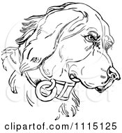 Clipart Vintage Black And White Dog With A Collar Royalty Free Vector Illustration