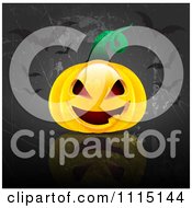 Poster, Art Print Of Halloween Background Of A Jackolantern With Bats On Gray Grunge