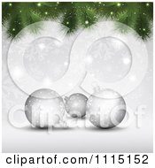 Poster, Art Print Of Christmas Background Of 3d Silver Baubles With Snowflakes And Tree Branches