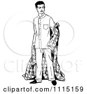 Clipart Vintage Black And White Man In A Robe And Pajamas Royalty Free Vector Illustration