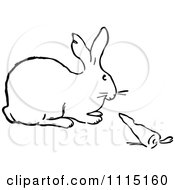 Clipart Vintage Black And White Bunny And Carrot Royalty Free Vector Illustration