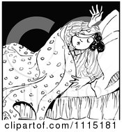 Clipart Vintage Black And White Sleepy Girl In Bed Royalty Free Vector Illustration