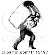 Clipart Vintage Black And White Man Carrying A Trunk Royalty Free Vector Illustration