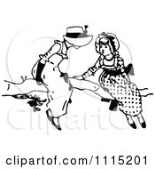 Clipart Vintage Black And White Girls Sitting On A Tree Branch Royalty Free Vector Illustration