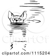 Clipart Vintage Black And White Cat Swimming Royalty Free Vector Illustration