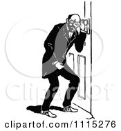 Clipart Vintage Black And White Man Eavesdropping Royalty Free Vector Illustration