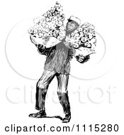 Clipart Vintage Black And White Delivering Flowers Royalty Free Vector Illustration
