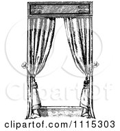 Clipart Vintage Black And White Window With Curtains 3 Royalty Free Vector Illustration