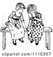 Clipart Vintage Black And White Girls Sitting And Reading Royalty Free Vector Illustration