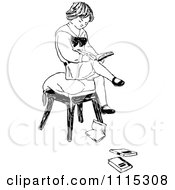 Poster, Art Print Of Vintage Black And White Boy Reading On A Stool