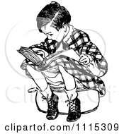 Poster, Art Print Of Vintage Black And White Boy Sitting And Reading