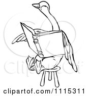 Poster, Art Print Of Vintage Black And White Duck Reading On A Stool