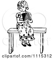 Clipart Vintage Black And White Girl Reading A Book 2 Royalty Free Vector Illustration