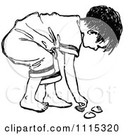 Clipart Vintage Black And White Boy Gathering Sea Shells Royalty Free Vector Illustration