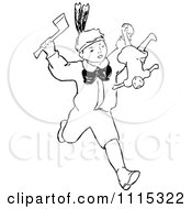 Clipart Vintage Black And White Boy Playing With An Axe And Doll Royalty Free Vector Illustration